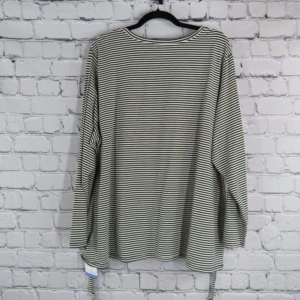 Women's Plus Cozy Knit Striped Top w/ Drawcord Hem - Picture 3 of 4